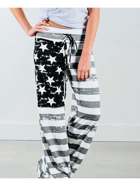 New - Lightweight & Comfortable -American Flag Drawstring Wide Leg Pants -Size L